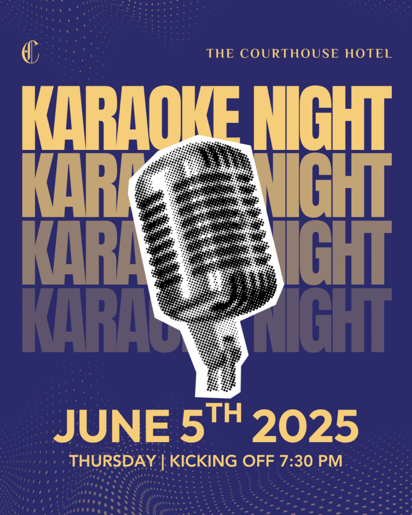 Karaoke Night at The Courthouse Hotel Smythesdale – June 5th, 2025 poster with vintage microphone graphic.