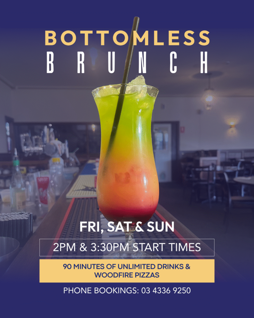 Colourful cocktail at the Courthouse Hotel bar for bottomless brunch