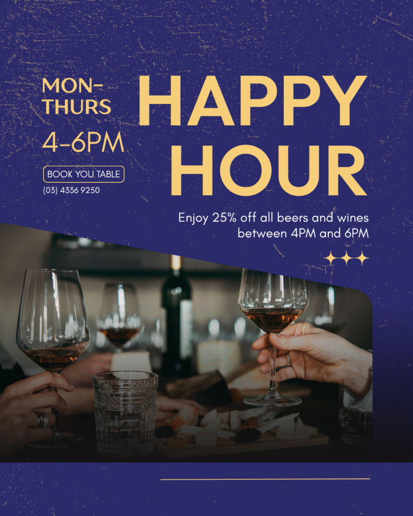 Courthouse Happy Hour beers and wines on table during afternoon