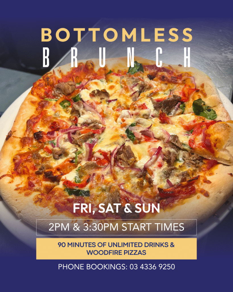 Cocktails and woodfired pizzas at Bottomless Brunch in The Courthouse Hotel Smythesdale