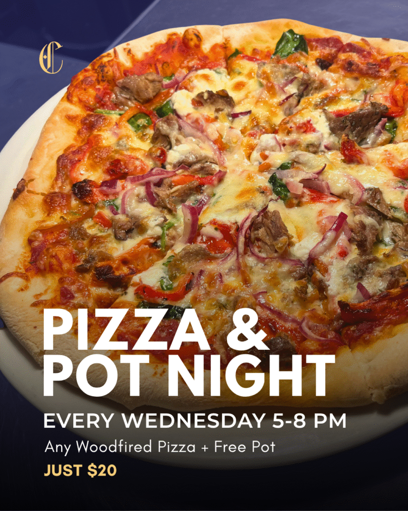 Woodfired pizza and pot of beer at The Courthouse Hotel Smythesdale for Wednesday Pizza & Pot Night.