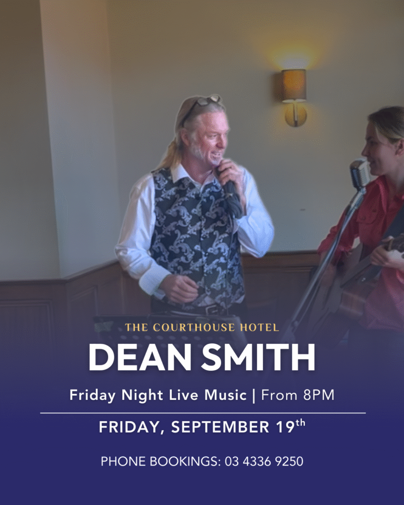Musician Dean Smith performing live with guitar at The Courthouse Hotel Smythesdale.
