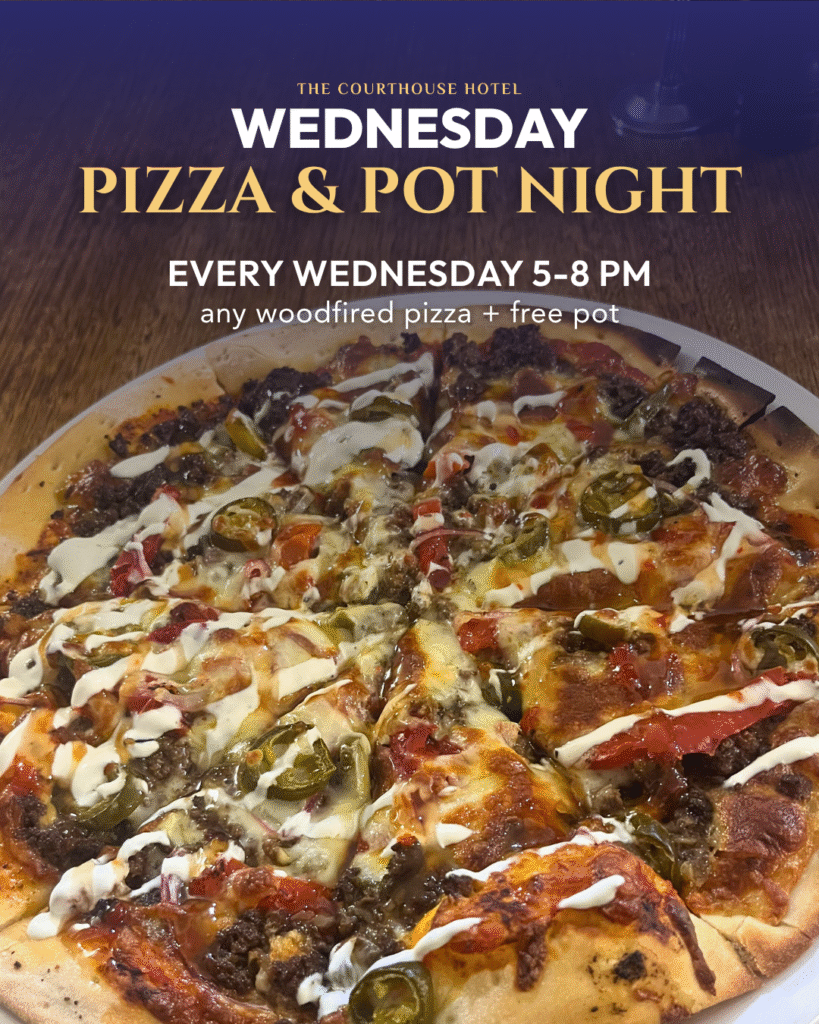 Wood-fired pizza close-up at The Courthouse Hotel Smythesdale, Wednesday Pizza & Pot Night $20, 5–8PM.