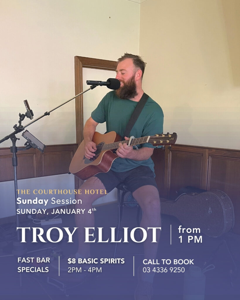 Singer-guitarist Troy Elliot performing live during a Sunday Session at The Courthouse Hotel Smythesdale.