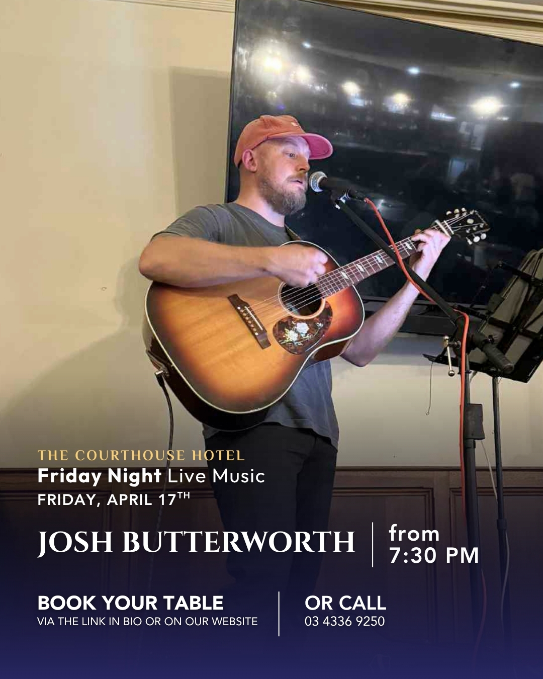 Friday Night Live Music at The Courthouse Hotel Smythesdale on 17 April 2026. Live music from 7:30pm. Dinner and drinks available.
