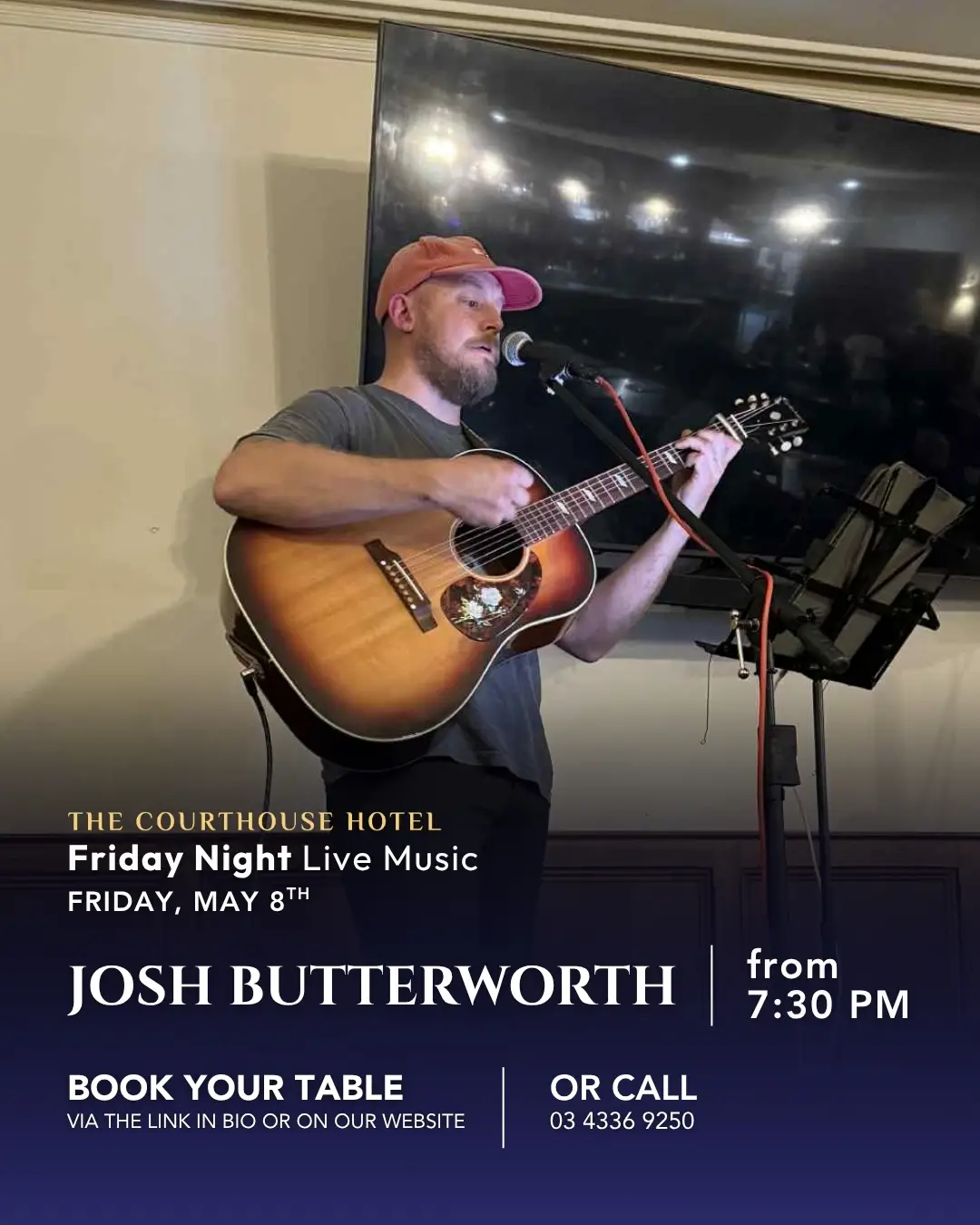 Josh Butterworth performing live at The Courthouse Hotel Smythesdale Friday Night Live 8 May 2026